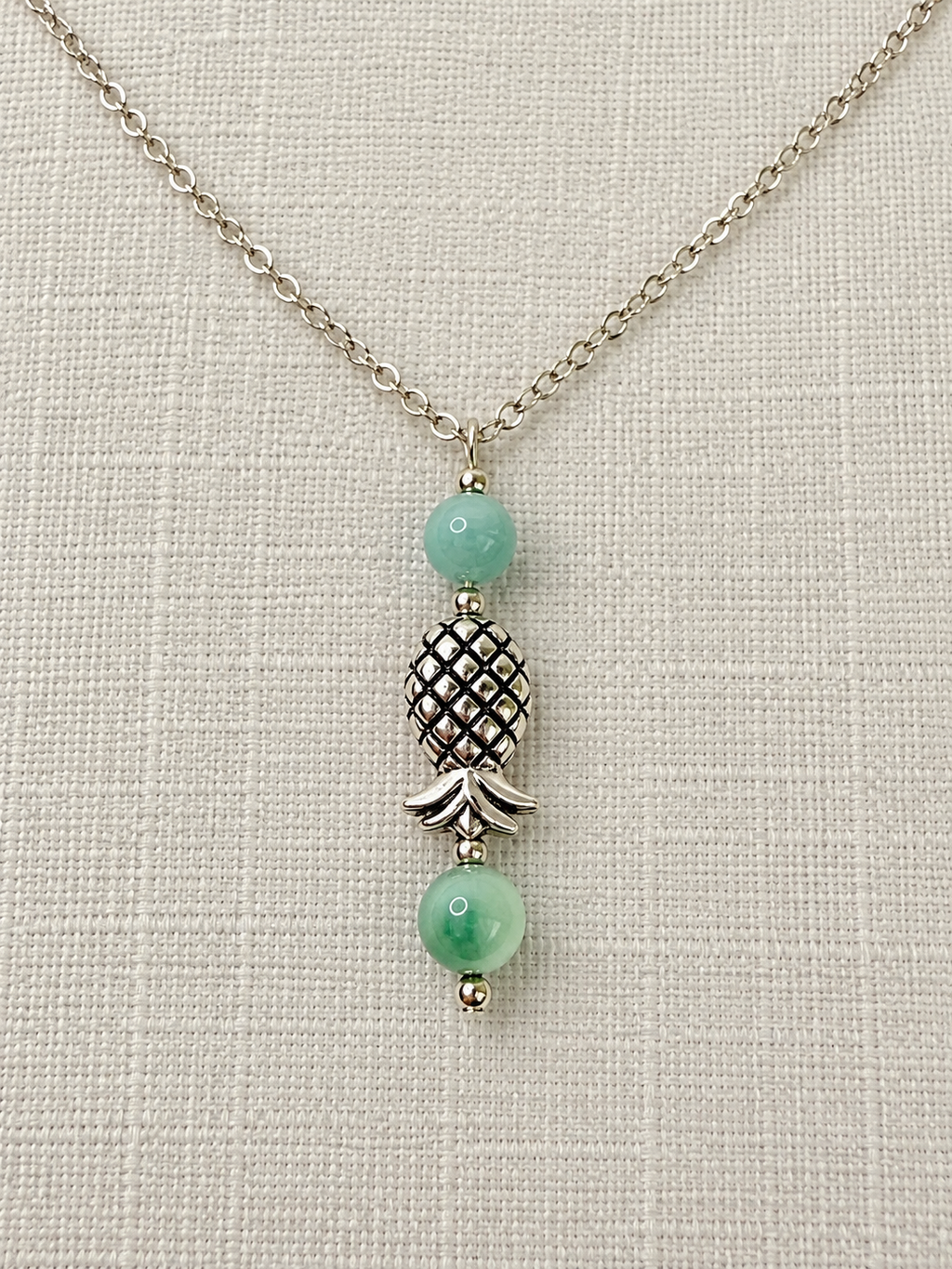 Silver Plated Green Moonstone Pineapple Jewelry Set