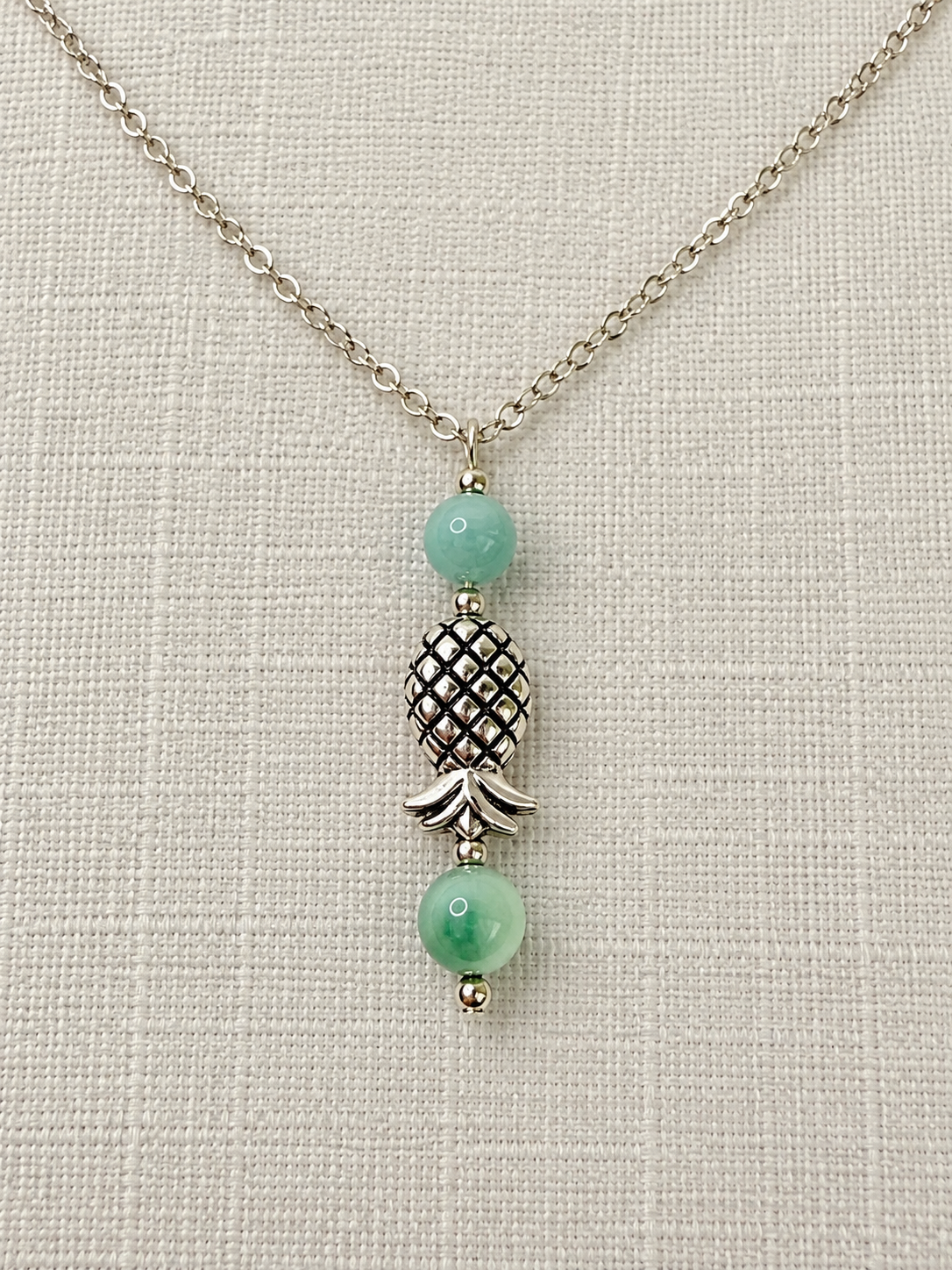 Silver Plated Green Moonstone Pineapple Jewelry Set