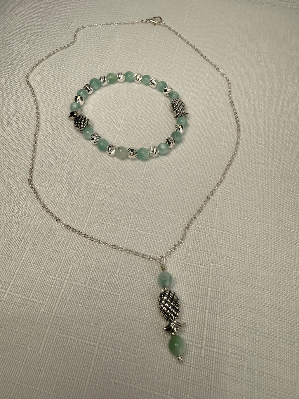 Silver Plated Green Moonstone Pineapple Jewelry Set