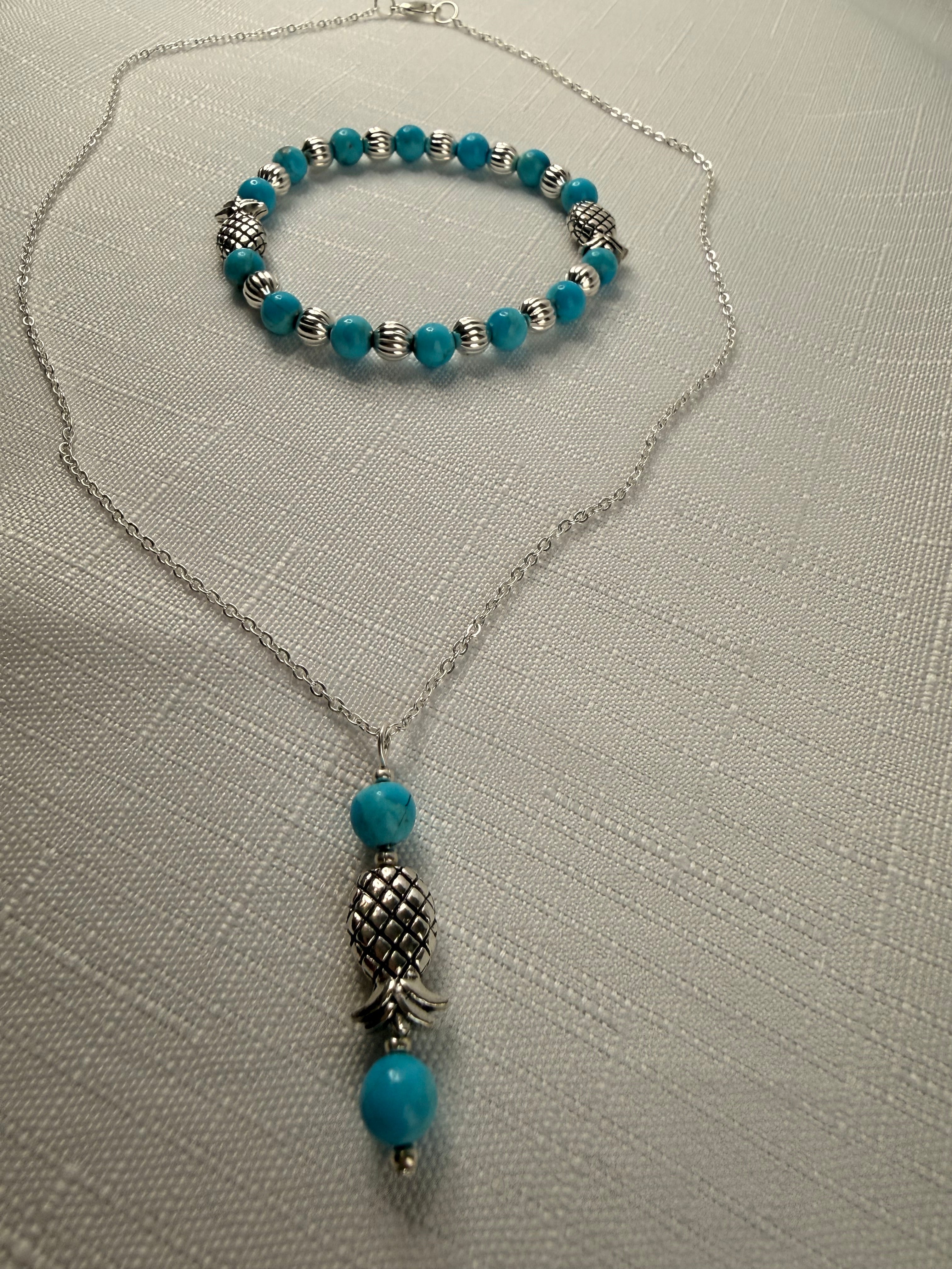 Silver Plated Kingman Turquoise Pineapple Jewelry Set
