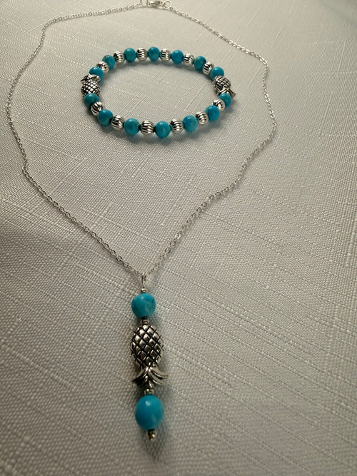 Silver Plated Kingman Turquoise Pineapple Jewelry Set