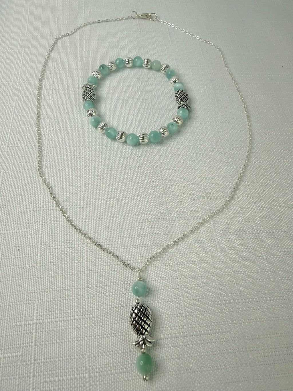 Silver Plated Green Moonstone Pineapple Jewelry Set