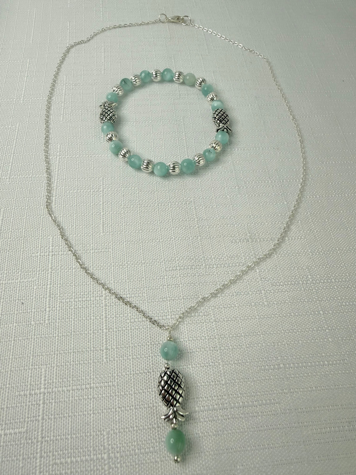 Silver Plated Green Moonstone Pineapple Jewelry Set