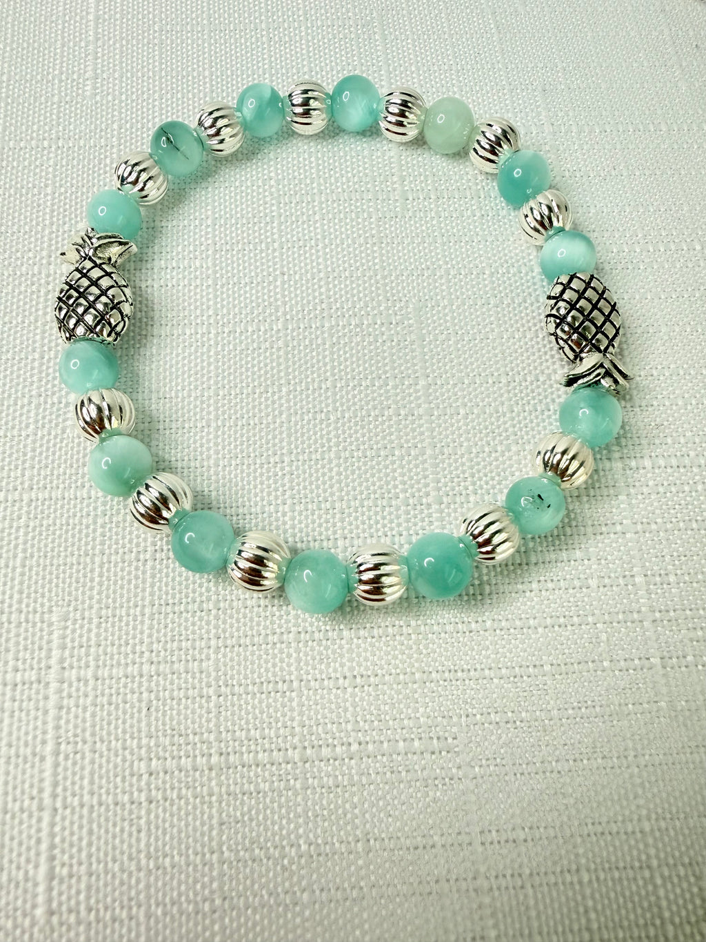 Silver Plated Green Moonstone Pineapple Jewelry Set