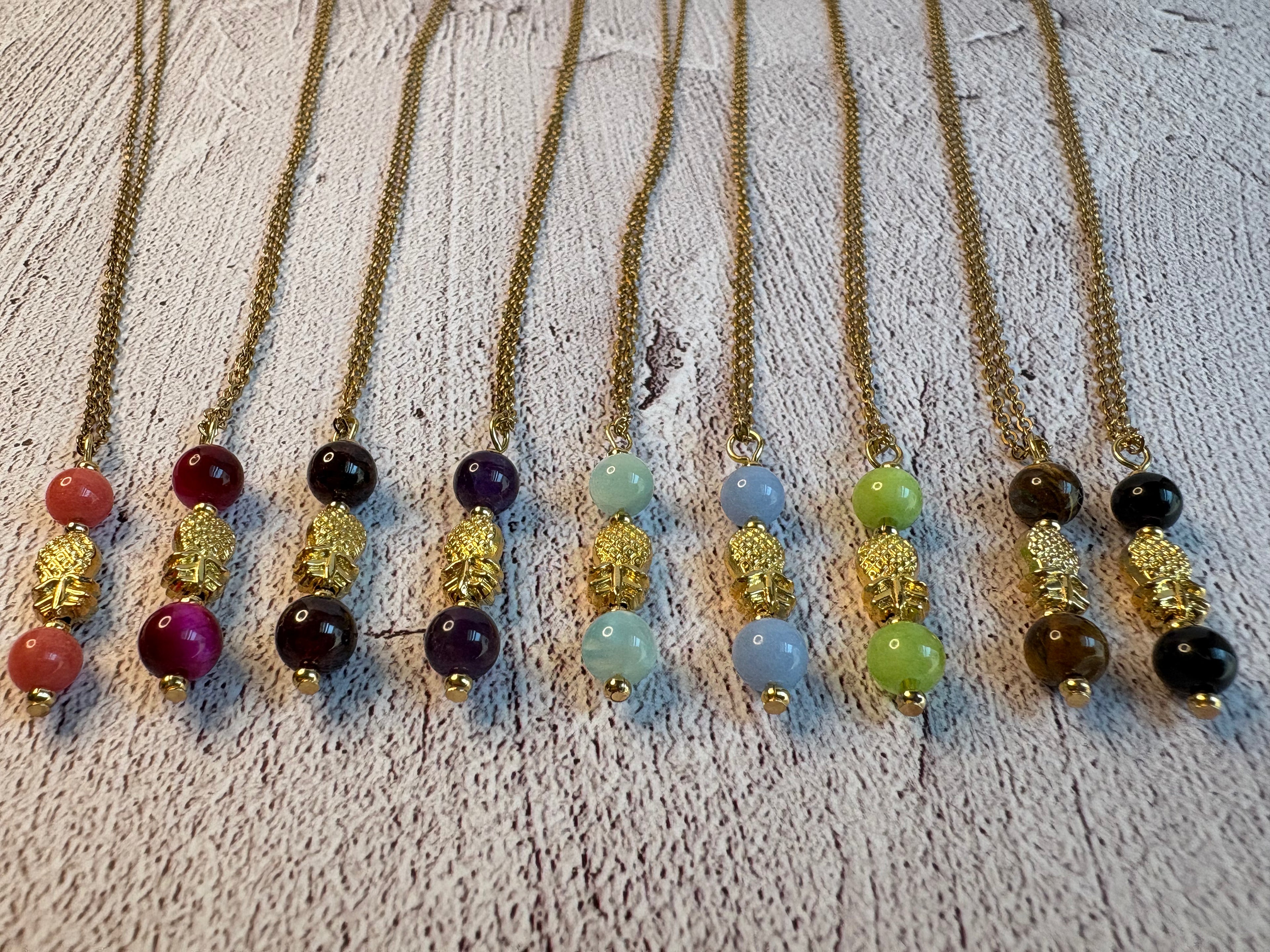 Upside-Down Pineapple Gemstone Pendant Necklace 18k gold plated