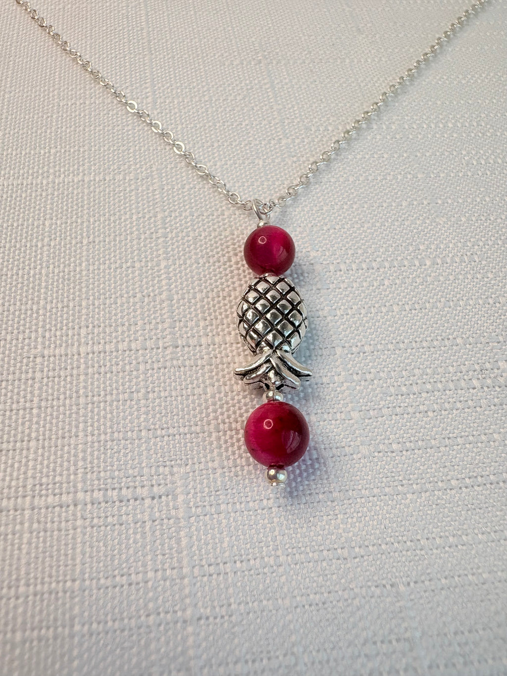 Silver Plated Pink Tiger Eye Pineapple Jewelry Set