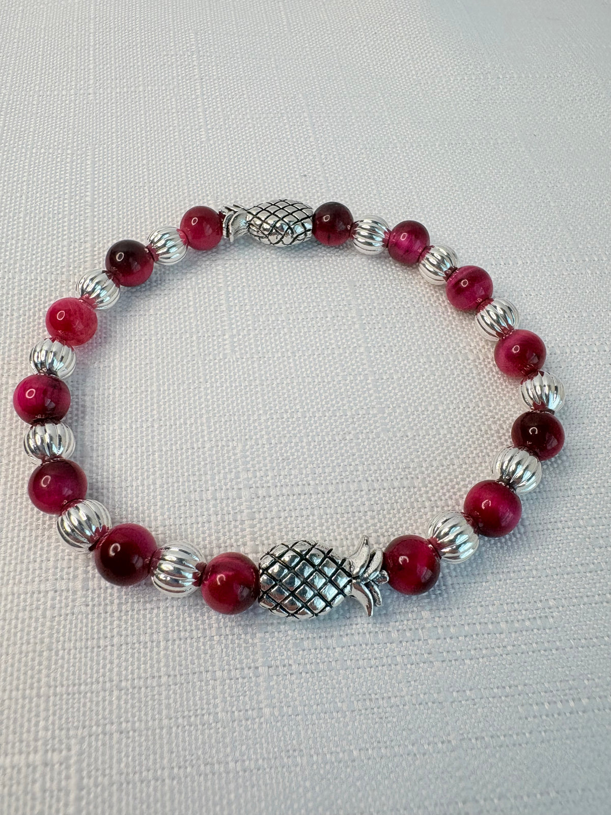 Silver Plated Pink Tiger Eye Pineapple Jewelry Set
