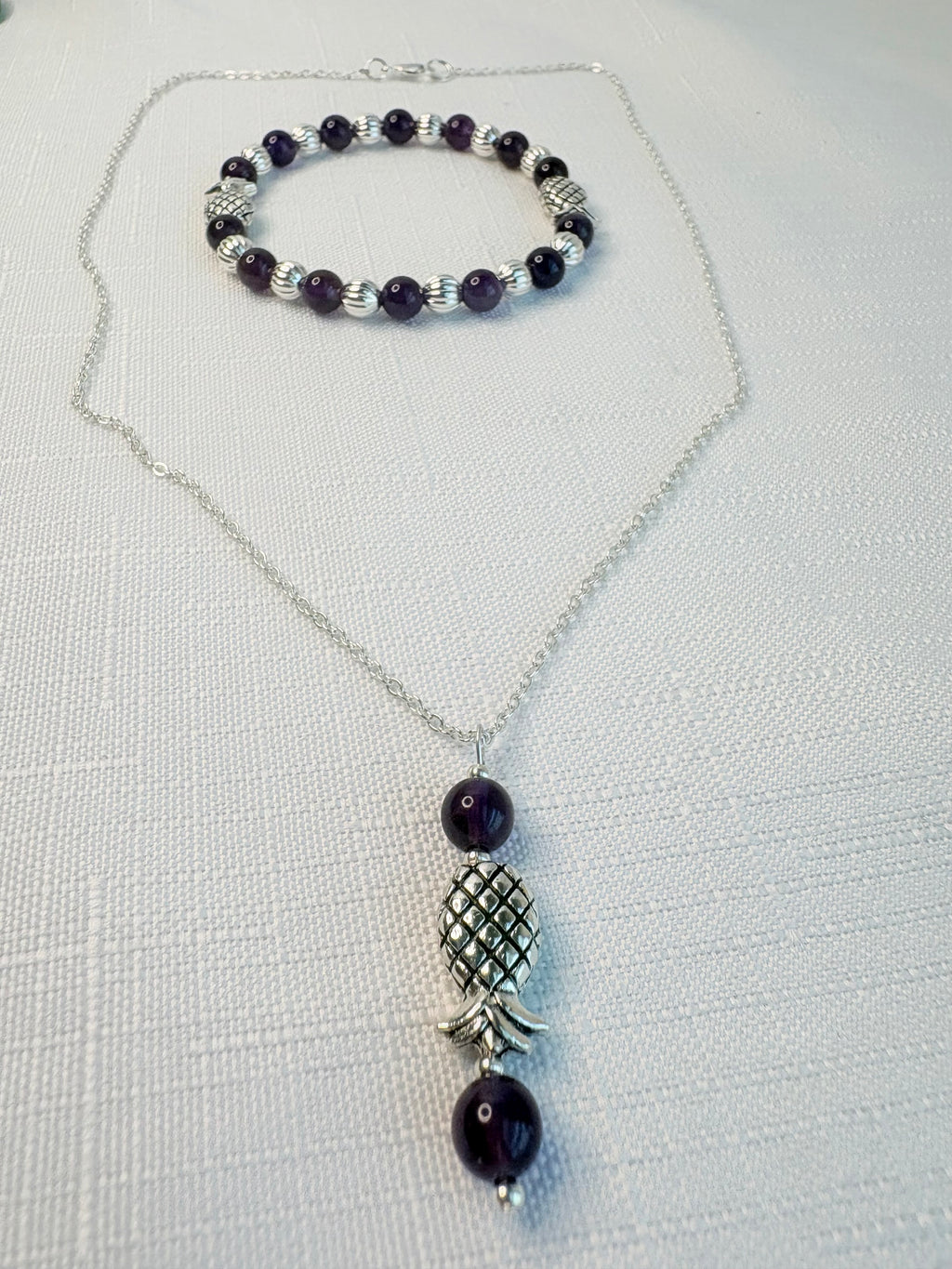 Silver Plated Purple Amethyst Pineapple Jewelry Set
