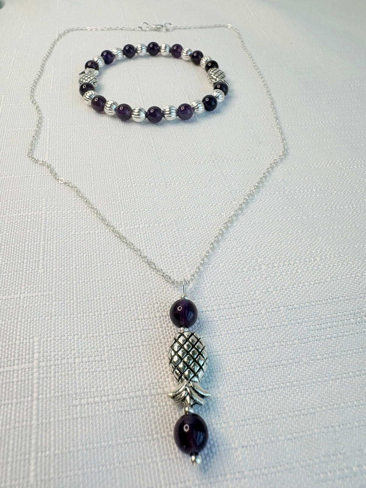 Silver Plated Purple Amethyst Pineapple Jewelry Set