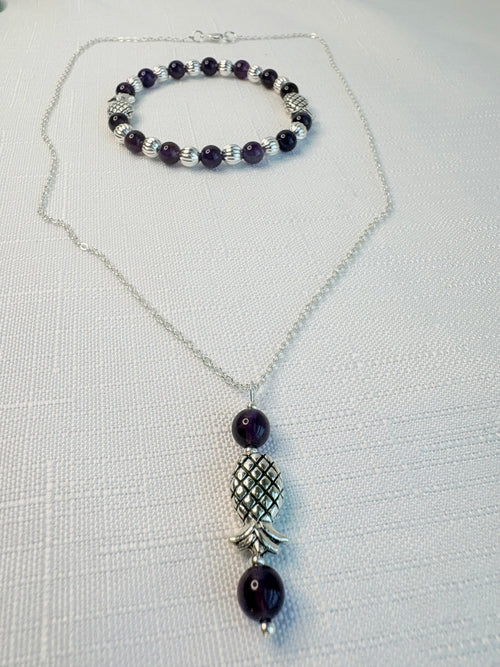 Silver Plated Purple Amethyst Pineapple Jewelry Set